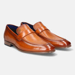A yellow Men's bugatti Penny Loafer featuring a round apron toe, moulded  heel. Made from premium genuine leather with a durable high quality synthetic outsole, this slip-on design offers both style and comfort.
