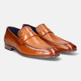 A yellow Men's bugatti Penny Loafer featuring a round apron toe, moulded  heel. Made from premium genuine leather with a durable high quality synthetic outsole, this slip-on design offers both style and comfort.