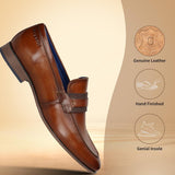Men's Bugatti penny loafer cognac leather shoes with a round toe and apron toe featuring a moulded heel , a pvc outsole.