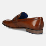 Men's Bugatti penny loafer cognac leather shoes with a round toe and apron toe featuring a moulded heel , a pvc outsole.