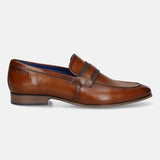 Men's Bugatti penny loafer cognac leather shoes with a round toe and apron toe featuring a moulded heel , a pvc outsole.