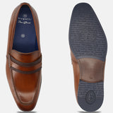 Men's Bugatti penny loafer cognac leather shoes with a round toe and apron toe featuring a moulded heel , a pvc outsole.