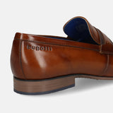 Men's Bugatti penny loafer cognac leather shoes with a round toe and apron toe featuring a moulded heel , a pvc outsole.