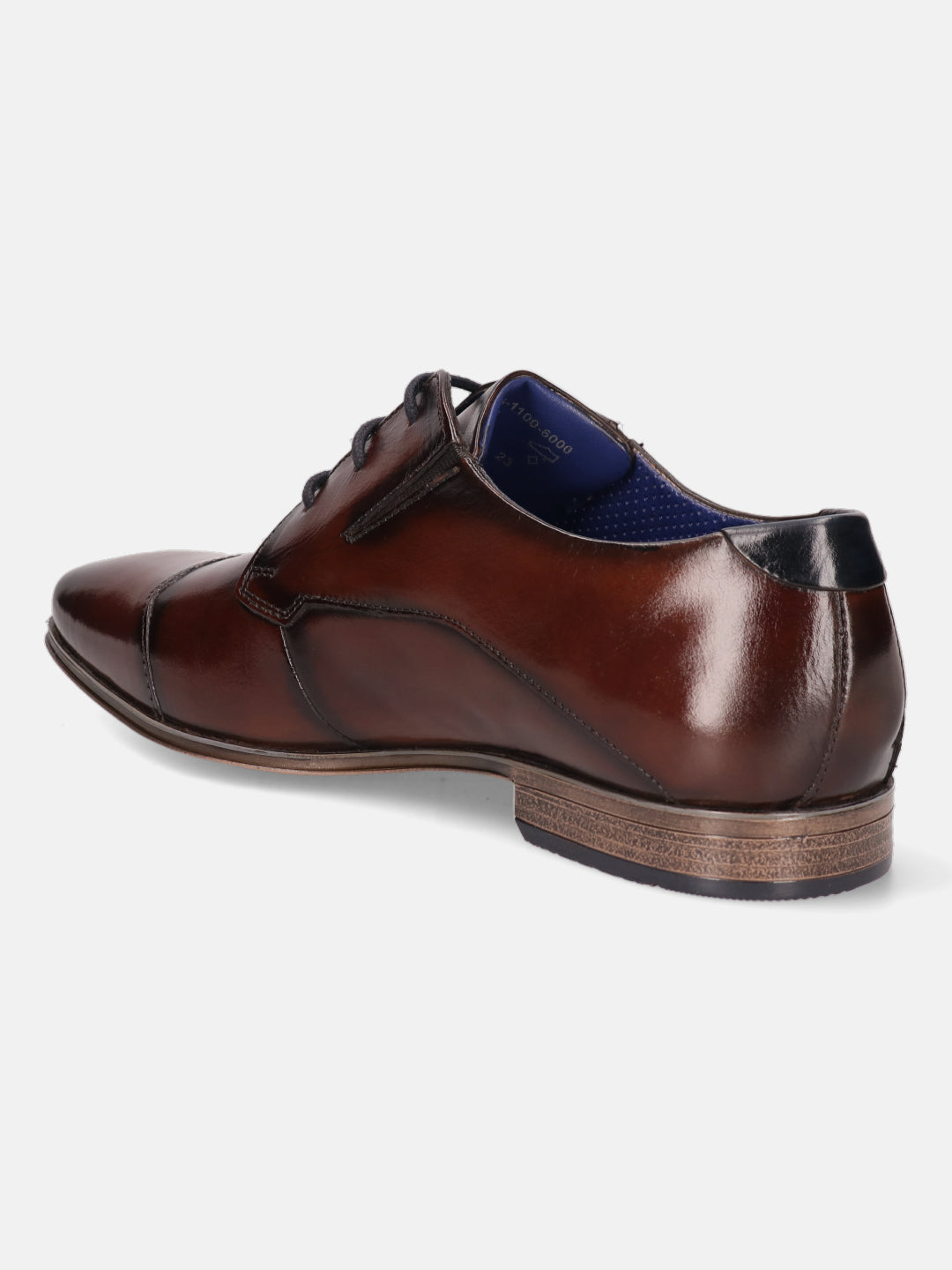 A brown Men's bugatti Derby featuring a round cap toe, moulded  heel. Made from premium genuine leather with a durable high quality synthetic outsole, this laces design offers both style and comfort.