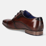 A brown Men's bugatti Derby featuring a round cap toe, moulded  heel. Made from premium genuine leather with a durable high quality synthetic outsole, this laces design offers both style and comfort.
