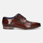 A brown Men's bugatti Derby featuring a round cap toe, moulded  heel. Made from premium genuine leather with a durable high quality synthetic outsole, this laces design offers both style and comfort.