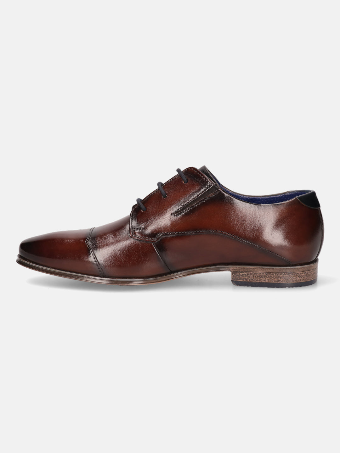 A brown Men's bugatti Derby featuring a round cap toe, moulded  heel. Made from premium genuine leather with a durable high quality synthetic outsole, this laces design offers both style and comfort.