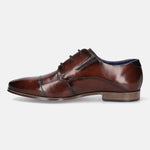 A brown Men's bugatti Derby featuring a round cap toe, moulded  heel. Made from premium genuine leather with a durable high quality synthetic outsole, this laces design offers both style and comfort.