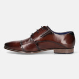 A brown Men's bugatti Derby featuring a round cap toe, moulded  heel. Made from premium genuine leather with a durable high quality synthetic outsole, this laces design offers both style and comfort.