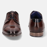 A brown Men's bugatti Derby featuring a round cap toe, moulded  heel. Made from premium genuine leather with a durable high quality synthetic outsole, this laces design offers both style and comfort.