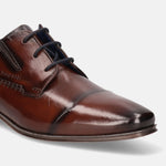 A brown Men's bugatti Derby featuring a round cap toe, moulded  heel. Made from premium genuine leather with a durable high quality synthetic outsole, this laces design offers both style and comfort.