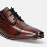 A brown Men's bugatti Derby featuring a round cap toe, moulded  heel. Made from premium genuine leather with a durable high quality synthetic outsole, this laces design offers both style and comfort.