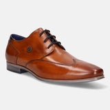 A cognac Men's bugatti Derby featuring a round wing tip, moulded  heel. Made from premium genuine leather with a durable high quality synthetic outsole, this laces design offers both style and comfort.
