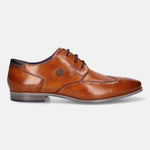 A cognac Men's bugatti Derby featuring a round wing tip, moulded  heel. Made from premium genuine leather with a durable high quality synthetic outsole, this laces design offers both style and comfort.