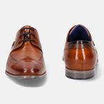 A cognac Men's bugatti Derby featuring a round wing tip, moulded  heel. Made from premium genuine leather with a durable high quality synthetic outsole, this laces design offers both style and comfort.