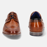 A cognac Men's bugatti Derby featuring a round wing tip, moulded  heel. Made from premium genuine leather with a durable high quality synthetic outsole, this laces design offers both style and comfort.