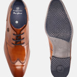 A cognac Men's bugatti Derby featuring a round wing tip, moulded  heel. Made from premium genuine leather with a durable high quality synthetic outsole, this laces design offers both style and comfort.