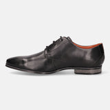 A black Men's bugatti Derby featuring a round plain toe, moulded heel. Made from premium genuine leather with a durable high quality synthetic outsole, this laces design offers both style and comfort.