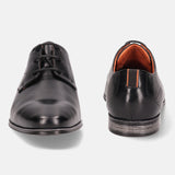 A black Men's bugatti Derby featuring a round plain toe, moulded heel. Made from premium genuine leather with a durable high quality synthetic outsole, this laces design offers both style and comfort.