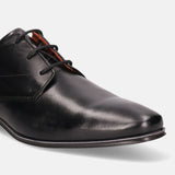 A black Men's bugatti Derby featuring a round plain toe, moulded heel. Made from premium genuine leather with a durable high quality synthetic outsole, this laces design offers both style and comfort.