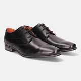 A black Men's bugatti Derby featuring a round plain toe, moulded heel. Made from premium genuine leather with a durable high quality synthetic outsole, this laces design offers both style and comfort.