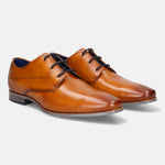 A yellow Men's bugatti Derby featuring a round plain toe, moulded  heel. Made from premium genuine leather with a durable high quality synthetic outsole, this laces design offers both style and comfort.