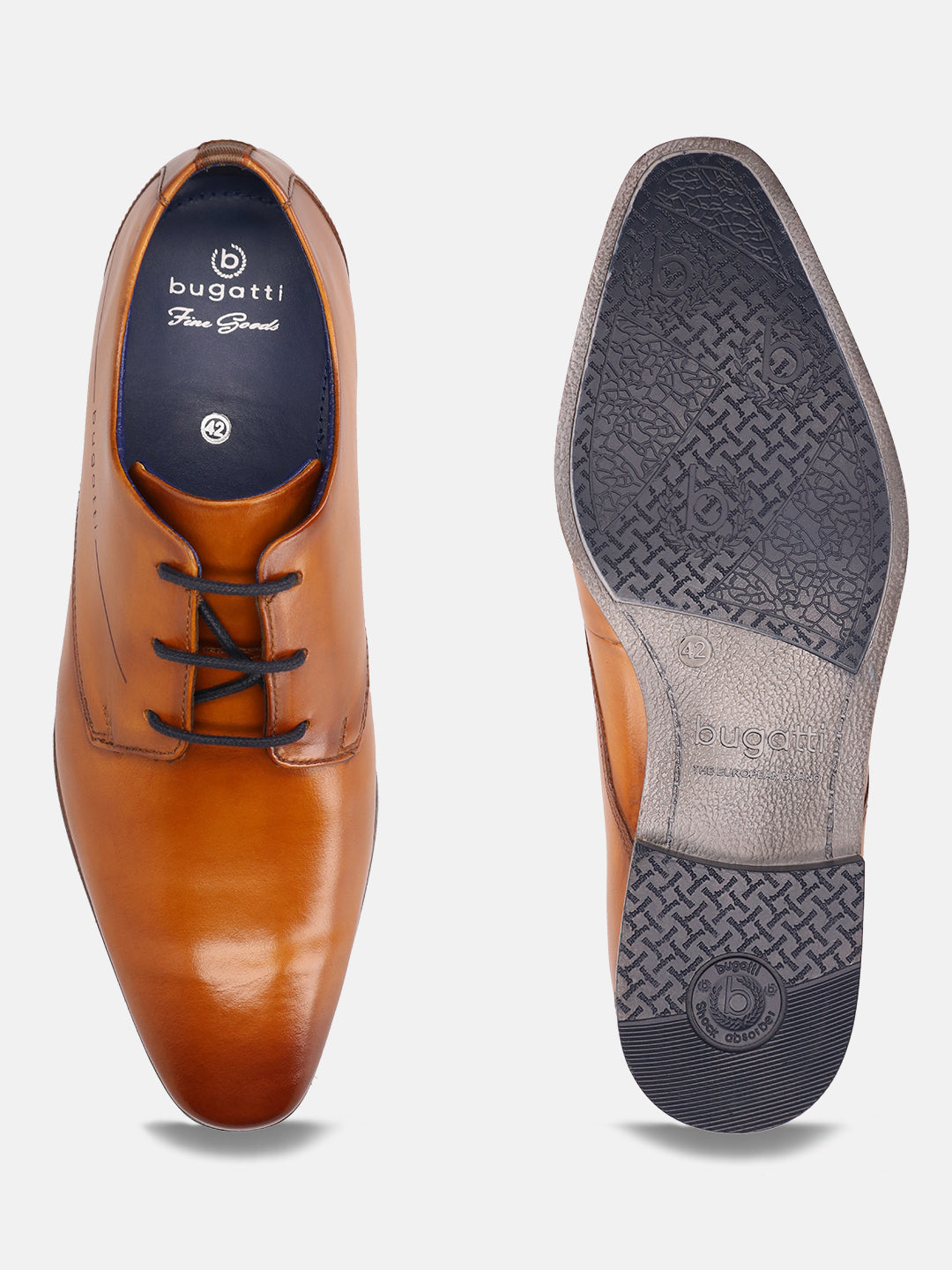 A yellow Men's bugatti Derby featuring a round plain toe, moulded  heel. Made from premium genuine leather with a durable high quality synthetic outsole, this laces design offers both style and comfort.