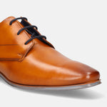 A yellow Men's bugatti Derby featuring a round plain toe, moulded  heel. Made from premium genuine leather with a durable high quality synthetic outsole, this laces design offers both style and comfort.