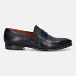 Men's Bugatti penny loafer blue leather shoes with a round toe and plain toe featuring a moulded heel , a pvc outsole.