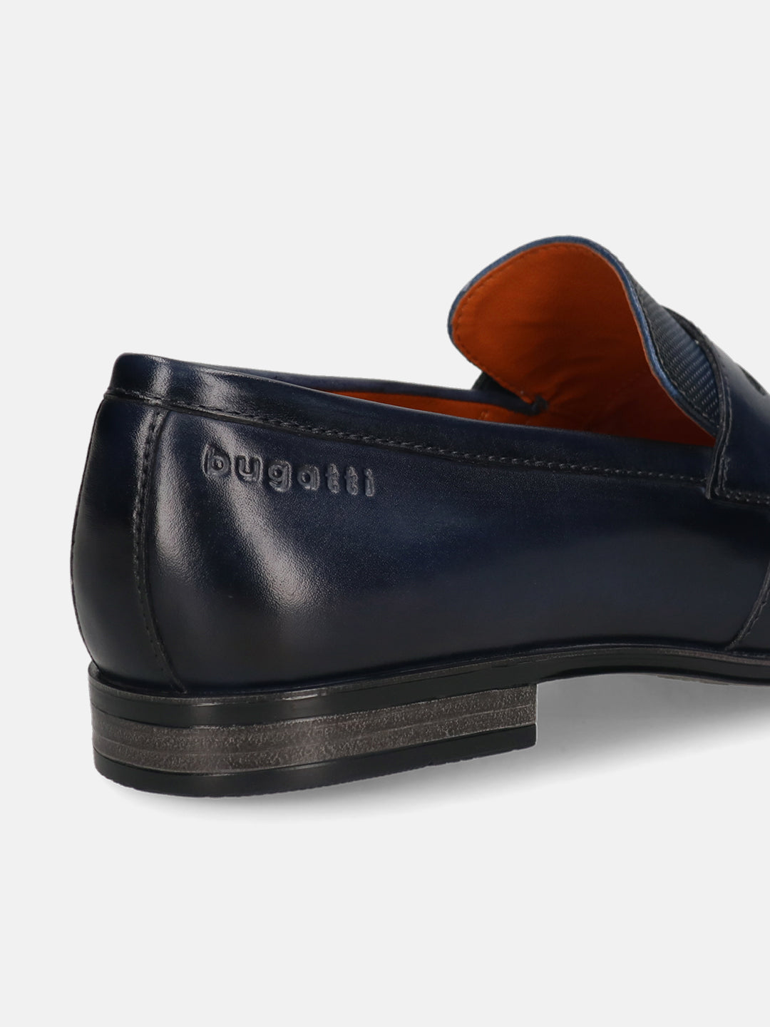 Men's Bugatti penny loafer blue leather shoes with a round toe and plain toe featuring a moulded heel , a pvc outsole.