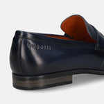 Men's Bugatti penny loafer blue leather shoes with a round toe and plain toe featuring a moulded heel , a pvc outsole.