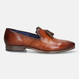 A cognac Men's bugatti Tassel Loafers featuring a round toe plain toe, moulded heel. Made from premium genuine leather with a durable high quality synthetic outsole, this slip-on design offers both style and comfort.