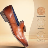 A cognac Men's bugatti Tassel Loafers featuring a round toe plain toe, moulded heel. Made from premium genuine leather with a durable high quality synthetic outsole, this slip-on design offers both style and comfort.