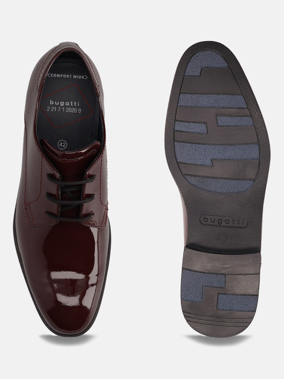A grey Men's bugatti Derby featuring a round plain toe, moulded  heel, and a wide fit. Made from premium genuine leather with a durable high quality synthetic outsole, this laces design offers both style and comfort.