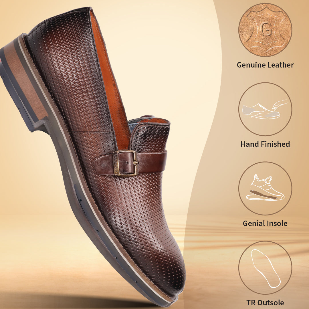 A brown Men's bugatti Penny Loafer featuring a round plain toe, moulded  heel, and a wide fit. Made from premium genuine leather with a durable tr outsole, this slip-on design offers both style and comfort.