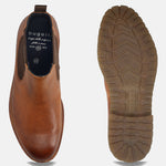 A cognac Men's bugatti Chelsea Boots featuring a round toe plain toe, moulded  heel, and a wide fit. Made from premium genuine leather with a durable tr outsole, this elastic design offers both style and comfort.