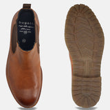 A cognac Men's bugatti Chelsea Boots featuring a round toe plain toe, moulded  heel, and a wide fit. Made from premium genuine leather with a durable tr outsole, this elastic design offers both style and comfort.