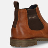 A cognac Men's bugatti Chelsea Boots featuring a round toe plain toe, moulded  heel, and a wide fit. Made from premium genuine leather with a durable tr outsole, this elastic design offers both style and comfort.