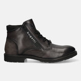 A grey Men's bugatti Ankle Boots featuring a round toe plain toe, moulded heel, and a wide fit. Made from premium genuine leather with a durable tr outsole, this zipper design offers both style and comfort.