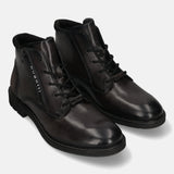 A grey Men's bugatti Ankle Boots featuring a round toe plain toe, moulded heel, and a wide fit. Made from premium genuine leather with a durable tr outsole, this zipper design offers both style and comfort.