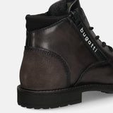 A grey Men's bugatti Ankle Boots featuring a round toe plain toe, moulded heel, and a wide fit. Made from premium genuine leather with a durable tr outsole, this zipper design offers both style and comfort.