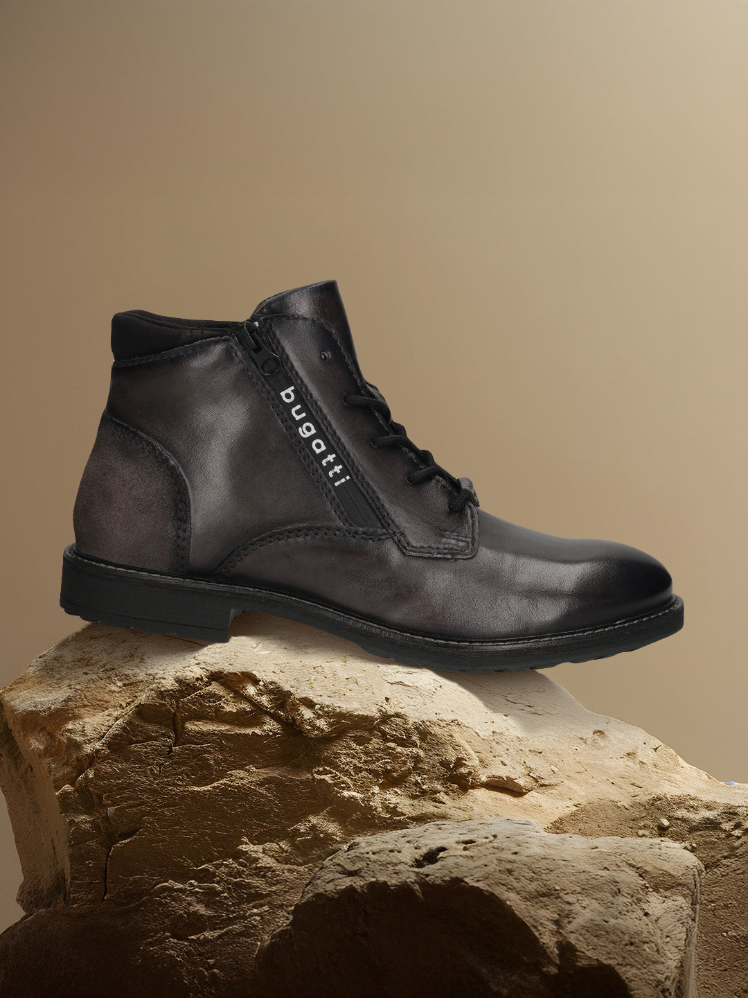 bugatti Lobo Comfort Dark Grey Premium Leather Ankle Boots