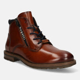 A cognac Men's bugatti Ankle Boots featuring a round toe plain toe, moulded heel, and a wide fit. Made from premium genuine leather with a durable tr outsole, this zipper design offers both style and comfort.