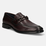 A grey Men's bugatti Bit Loafer featuring a round toe apron toe, stacked heel. Made from premium genuine leather with a durable leather outsole, this slip-on design offers both style and comfort.