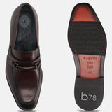 A grey Men's bugatti Bit Loafer featuring a round toe apron toe, stacked heel. Made from premium genuine leather with a durable leather outsole, this slip-on design offers both style and comfort.