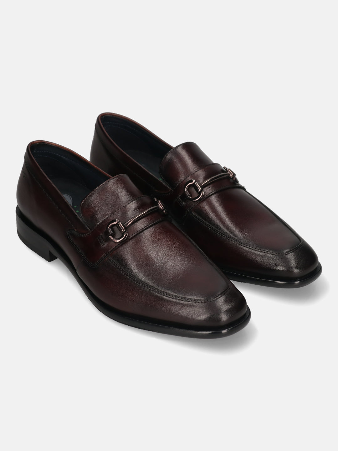 A grey Men's bugatti Bit Loafer featuring a round toe apron toe, stacked heel. Made from premium genuine leather with a durable leather outsole, this slip-on design offers both style and comfort.