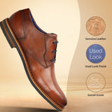 A cognac Men's bugatti Derby featuring a round toe plain toe, stacked heel. Made from premium genuine leather with a durable eva outsole, this laces design offers both style and comfort.