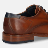 A cognac Men's bugatti Derby featuring a pointed toe plain toe, stacked heel. Made from premium genuine leather with a durable leather outsole, this laces design offers both style and comfort.