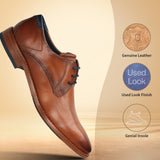A cognac Men's bugatti Derby featuring a pointed toe plain toe, stacked heel. Made from premium genuine leather with a durable leather outsole, this laces design offers both style and comfort.