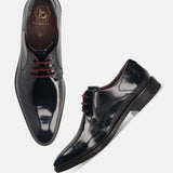 A blue Men's bugatti Derby featuring a pointed toe plain toe, stacked heel. Made from premium genuine leather with a durable leather outsole, this laces design offers both style and comfort.